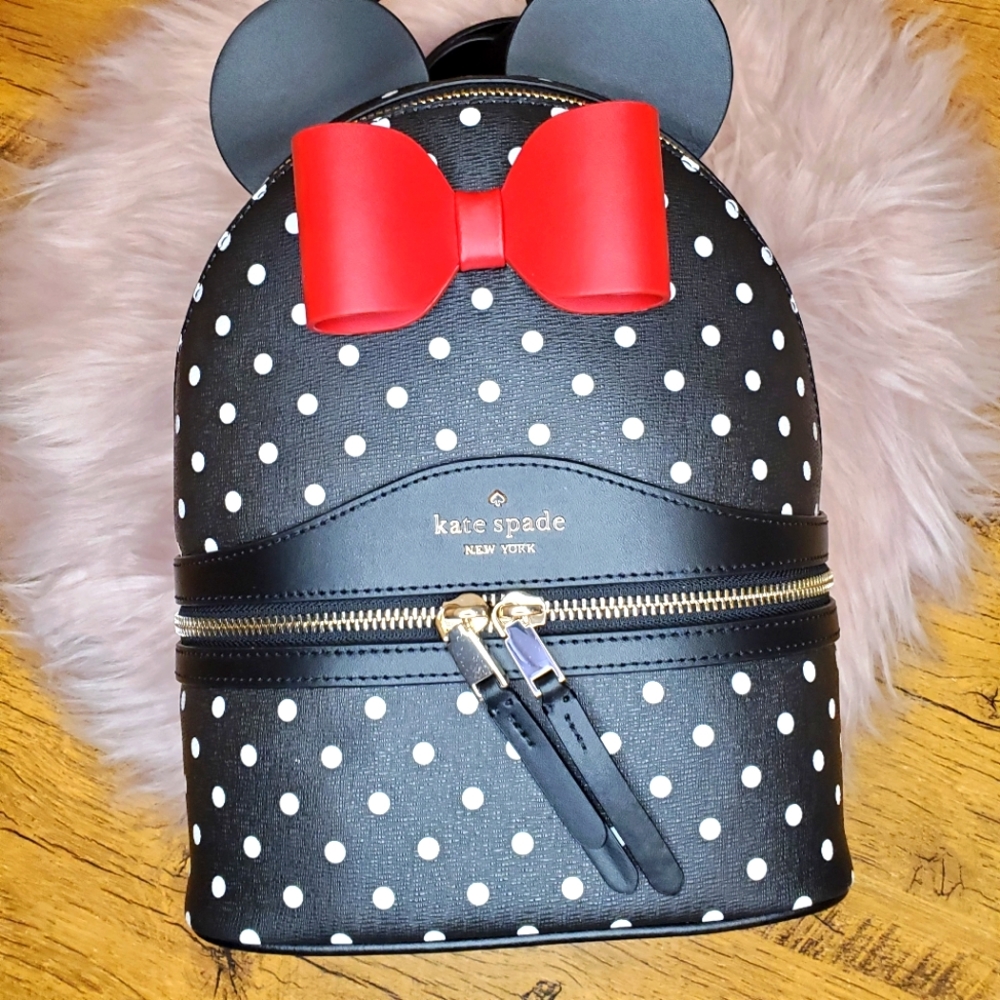 NWT Kate Spade x Disney Minnie Dome Backpack Polka Dot Leather